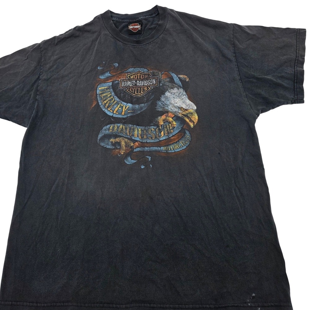 Distressed Harley-Davidson T-Shirt Mens XL Black Rocky Top Eagle Graphic Vintage